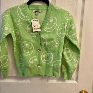 Green Smiley Face Cardigan / Little Girl / Nik & Leksi